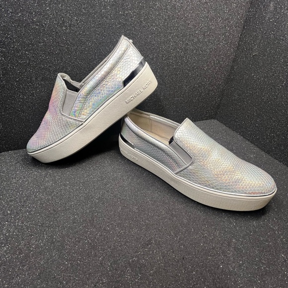 Michael Kors Iridescent Silver Slip-On Sneakers - Picture 1 of 6